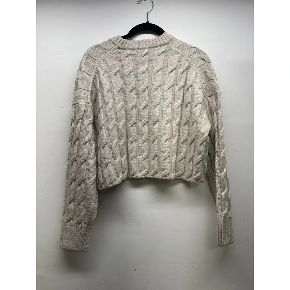 Babaton Sweater Women XS Heather Birch Glory Cable Knit Merino Wool‎ Cropped
